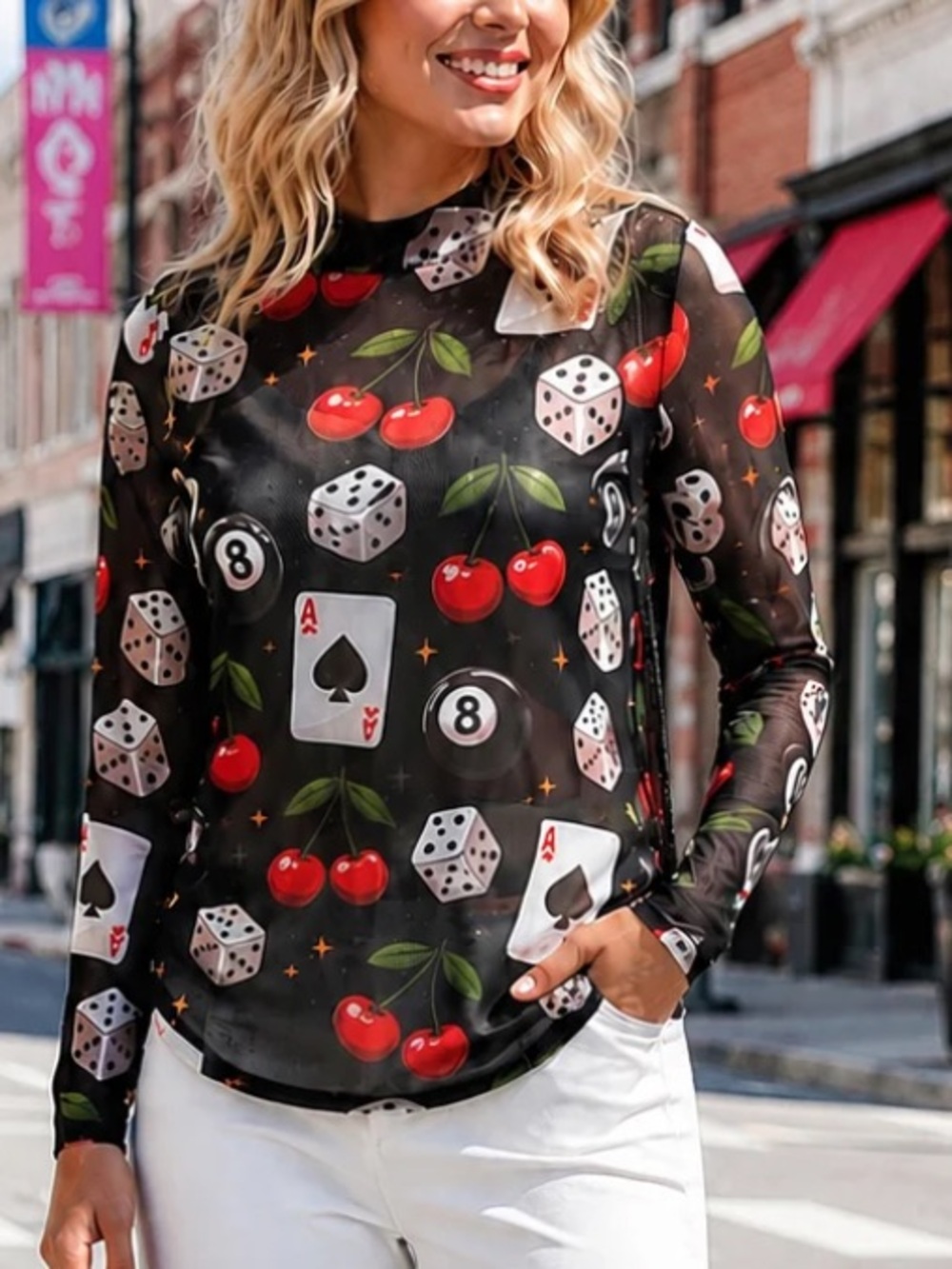 Casino Print Mesh Top